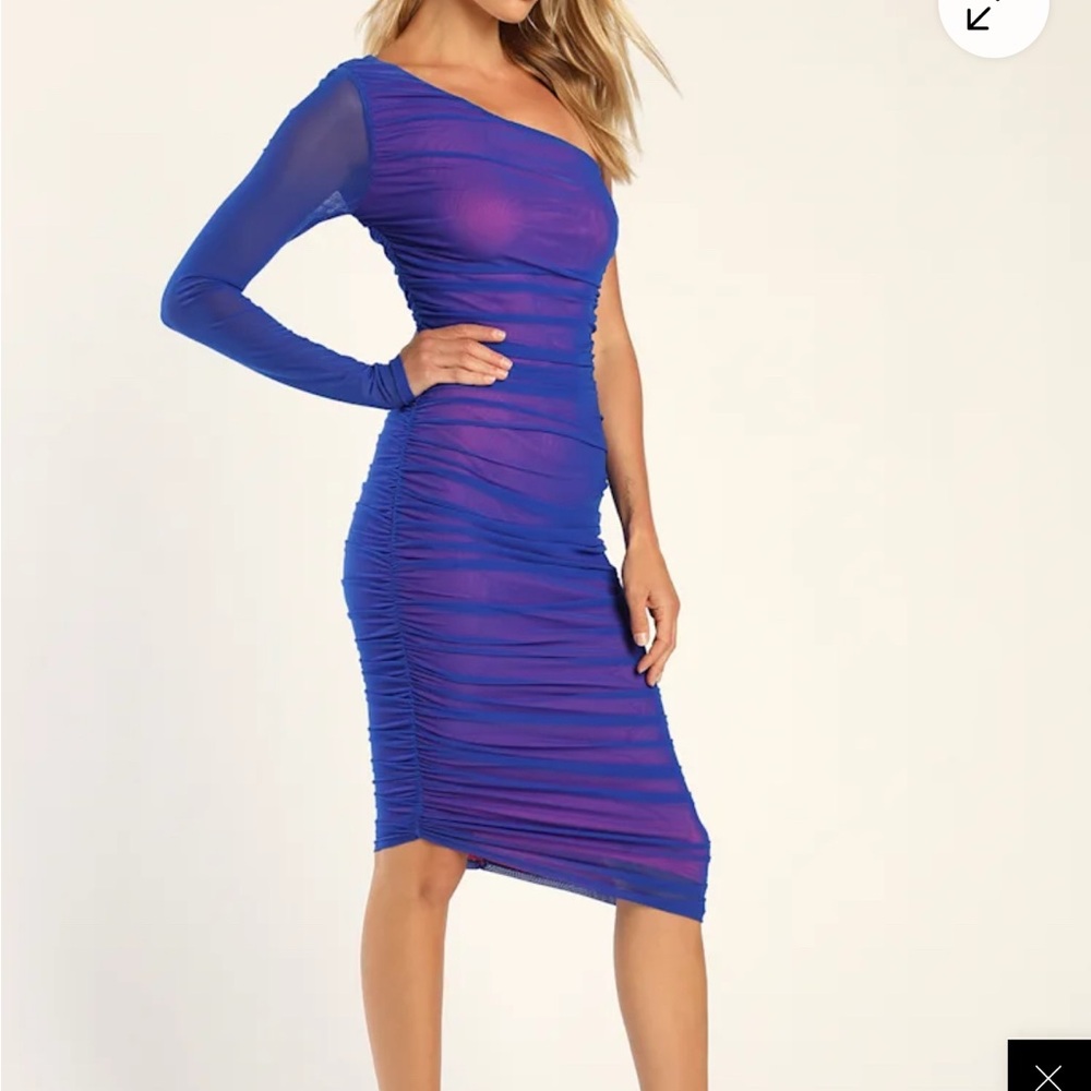 Lulu’s | Elegant Royal Blue One-Shoulder Dress (Small) 🍸